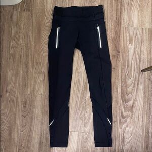 Lululemon Black Athletic Leggings with Reflective Zippers